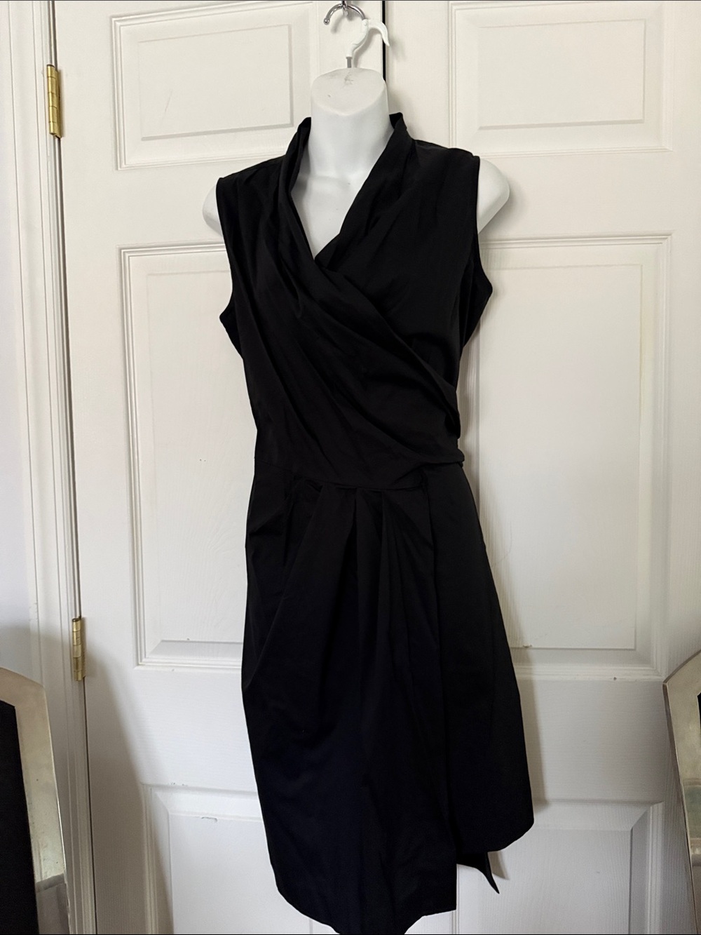 Kasper Black Sleeveless Faux-Wrap Dress